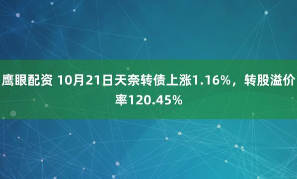 鹰眼配资 10月21日天奈转债上涨1.16%，转股溢价率120.45%